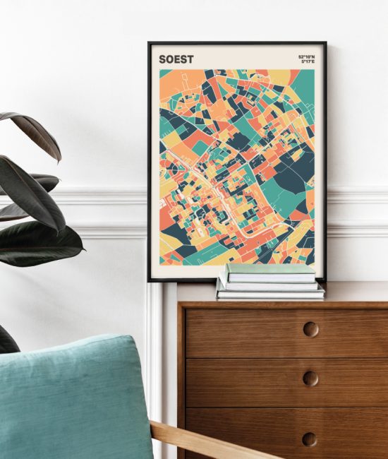 Plattegrond poster Licht Soest mozaiek stl 01 Mockup stoel kast lijst 03 | Funky Fellow