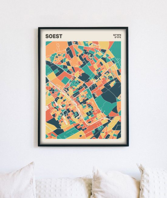 Plattegrond poster Licht Soest mozaiek stl 01 mockup lijst muur bank 02 | Funky Fellow