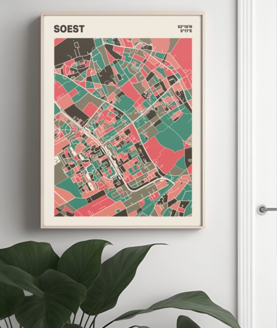 Plattegrond poster Licht Soest mozaiek stl 02 Mockup muur plant lijst 04 | Funky Fellow