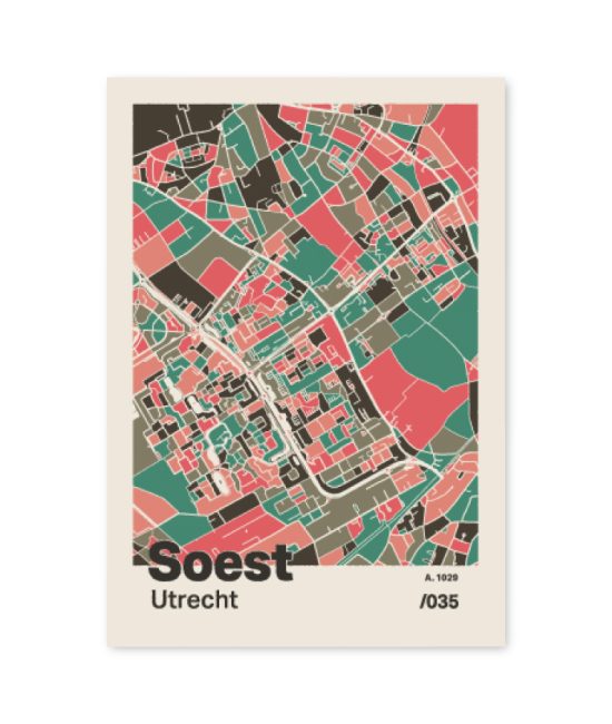 Plattegrond poster Licht Soest mozaiek stl 02 mockup A6 schaduw voorkant | Funky Fellow