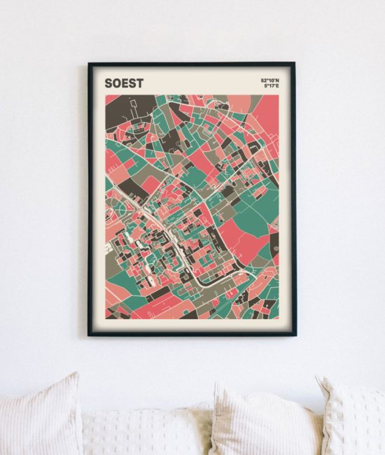 Plattegrond poster Licht Soest mozaiek stl 02 mockup lijst muur bank 02 | Funky Fellow