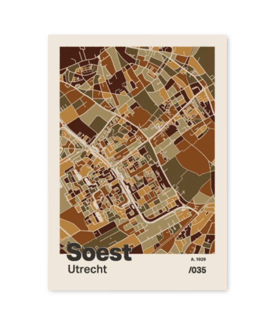 Plattegrond poster Licht Soest mozaiek stl 03 mockup A6 schaduw voorkant | Funky Fellow