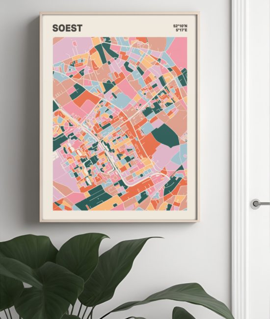 Plattegrond poster Licht Soest mozaiek stl 04 Mockup muur plant lijst 04 | Funky Fellow