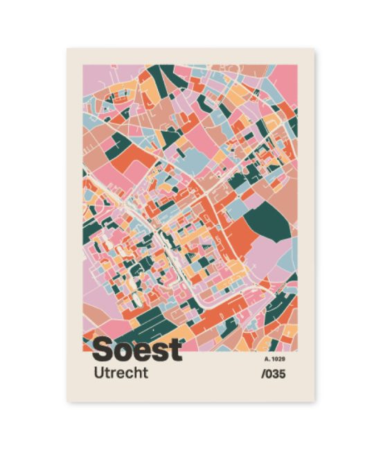Plattegrond poster Licht Soest mozaiek stl 04 mockup A6 schaduw voorkant | Funky Fellow