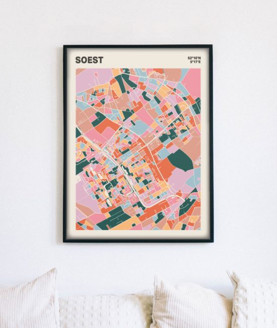 Plattegrond poster Licht Soest mozaiek stl 04 mockup lijst muur bank 02 | Funky Fellow