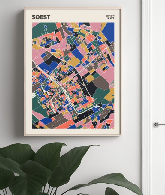 Plattegrond poster Licht Soest mozaiek stl 05 Mockup muur plant lijst 04 | Funky Fellow