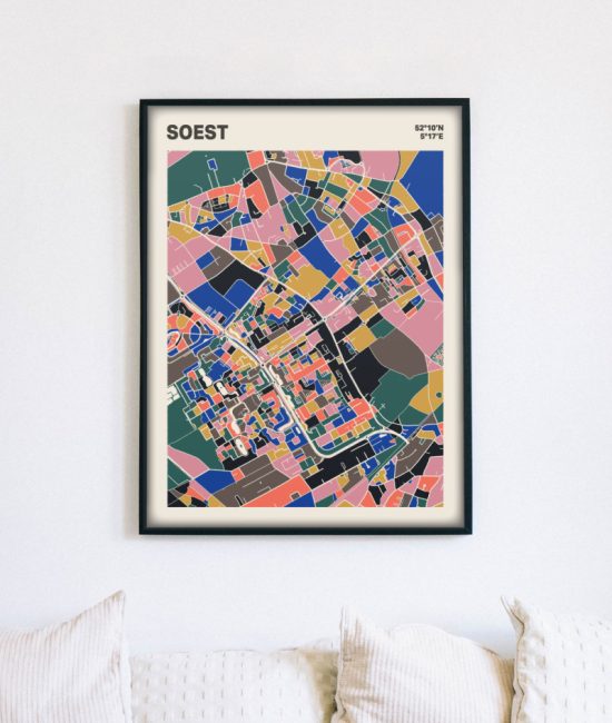 Plattegrond poster Licht Soest mozaiek stl 05 mockup lijst muur bank 02 | Funky Fellow