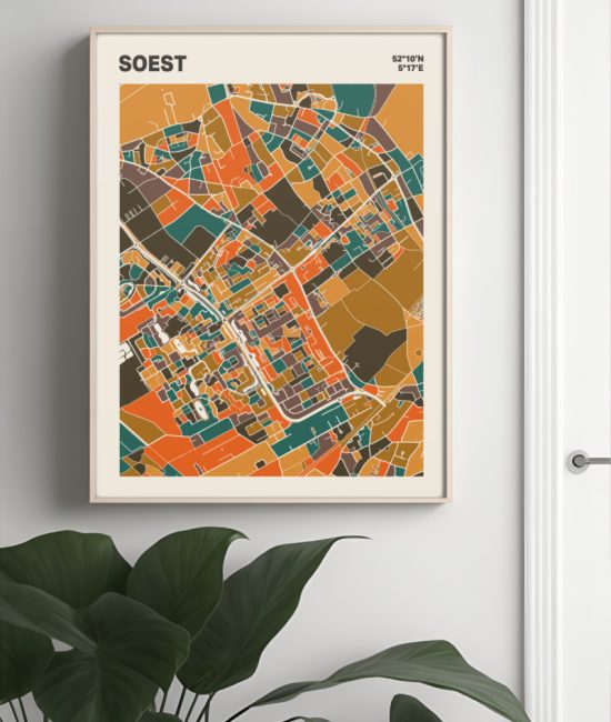 Plattegrond poster Licht Soest mozaiek stl 06 Mockup muur plant lijst 04 | Funky Fellow