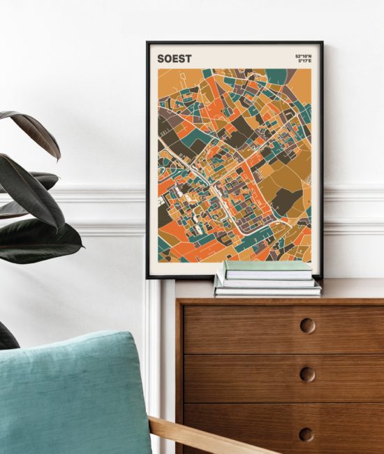 Plattegrond poster Licht Soest mozaiek stl 06 Mockup stoel kast lijst 03 | Funky Fellow