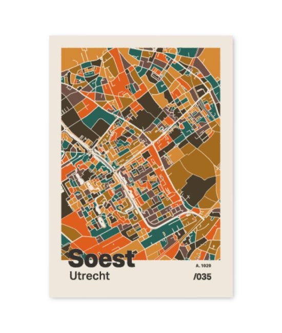 Plattegrond poster Licht Soest mozaiek stl 06 mockup A6 schaduw voorkant | Funky Fellow