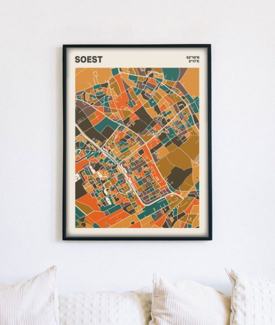 Plattegrond poster Licht Soest mozaiek stl 06 mockup lijst muur bank 02 | Funky Fellow