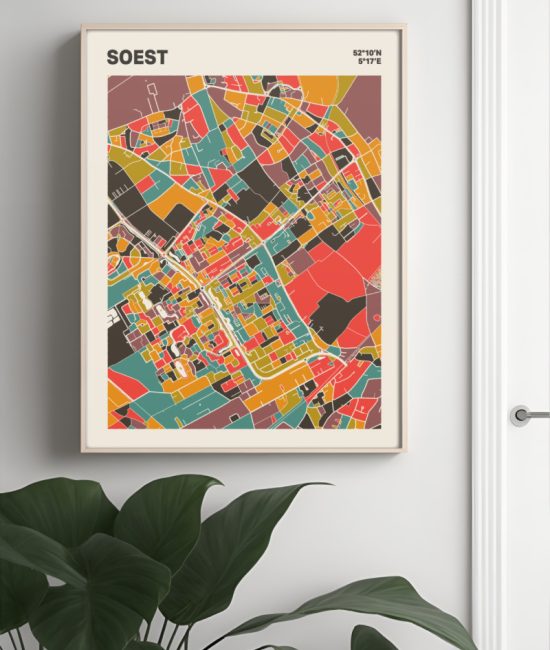Plattegrond poster Licht Soest mozaiek stl 07 Mockup muur plant lijst 04 | Funky Fellow