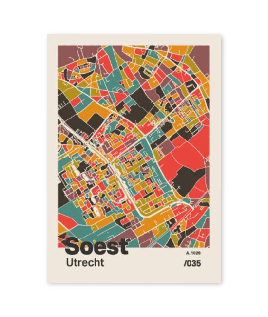 Plattegrond poster Licht Soest mozaiek stl 07 mockup A6 schaduw voorkant | Funky Fellow