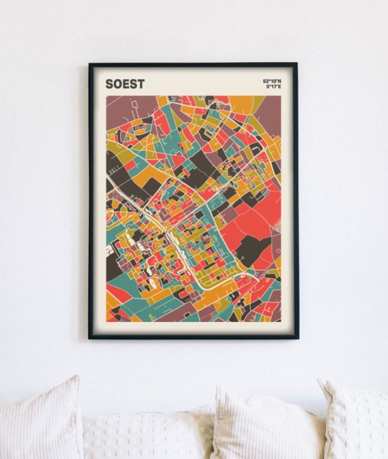 Plattegrond poster Licht Soest mozaiek stl 07 mockup lijst muur bank 02 | Funky Fellow