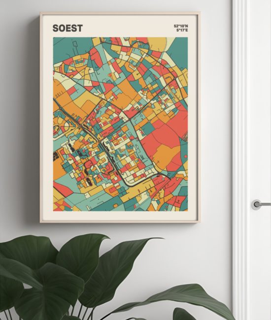 Plattegrond poster Licht Soest mozaiek stl 08 Mockup muur plant lijst 04 | Funky Fellow