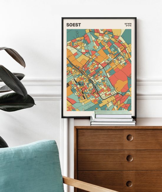 Plattegrond poster Licht Soest mozaiek stl 08 Mockup stoel kast lijst 03 | Funky Fellow