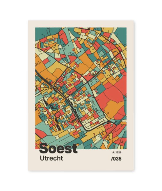 Plattegrond poster Licht Soest mozaiek stl 08 mockup A6 schaduw voorkant | Funky Fellow