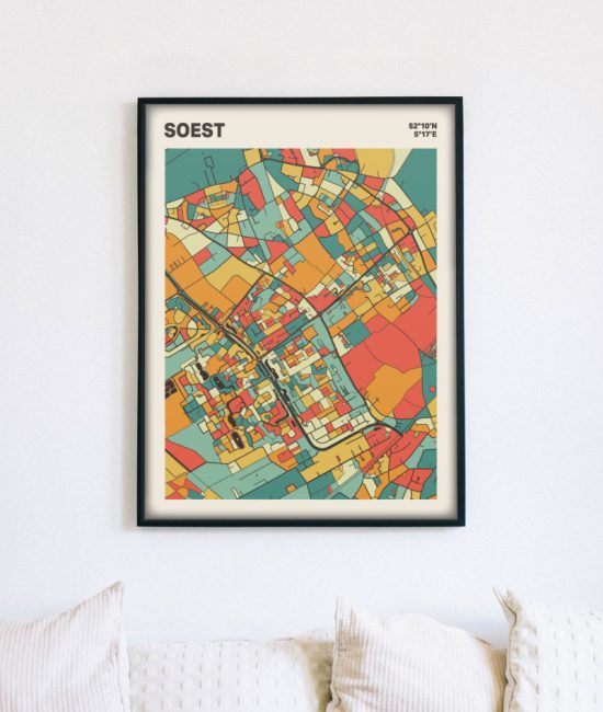 Plattegrond poster Licht Soest mozaiek stl 08 mockup lijst muur bank 02 | Funky Fellow