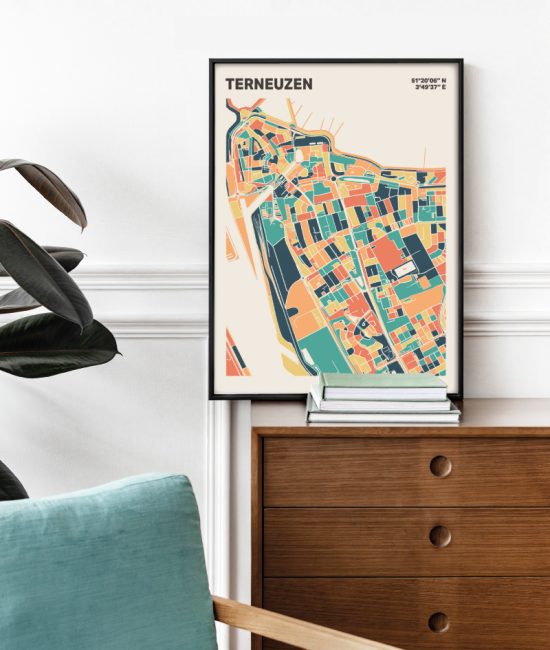Plattegrond poster Licht Terneuzen mozaiek stl 01 Mockup stoel kast lijst 03 | Funky Fellow
