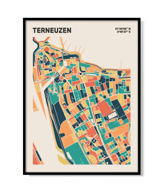 Plattegrond poster Licht Terneuzen mozaiek stl 01 mockup lijst 05 | Funky Fellow