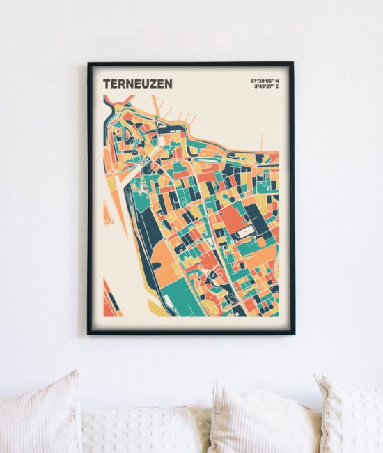 Plattegrond poster Licht Terneuzen mozaiek stl 01 mockup lijst muur bank 02 | Funky Fellow