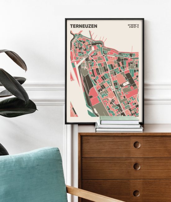 Plattegrond poster Licht Terneuzen mozaiek stl 02 Mockup stoel kast lijst 03 | Funky Fellow