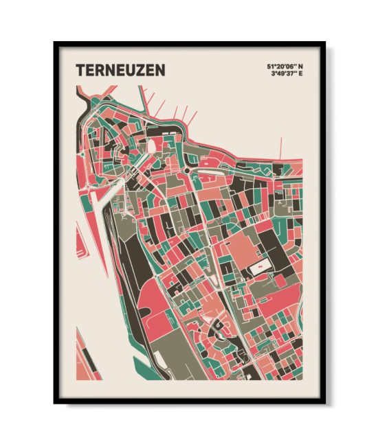 Plattegrond poster Licht Terneuzen mozaiek stl 02 mockup lijst 05 | Funky Fellow