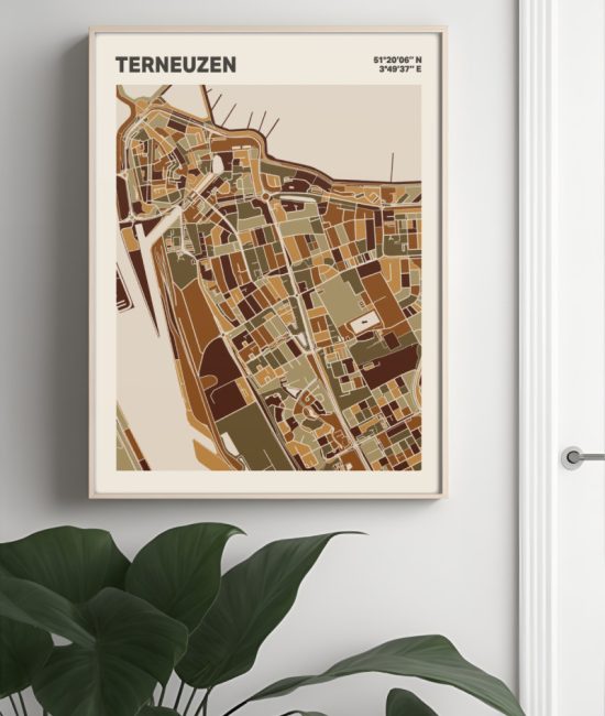 Plattegrond poster Licht Terneuzen mozaiek stl 03 Mockup muur plant lijst 04 | Funky Fellow