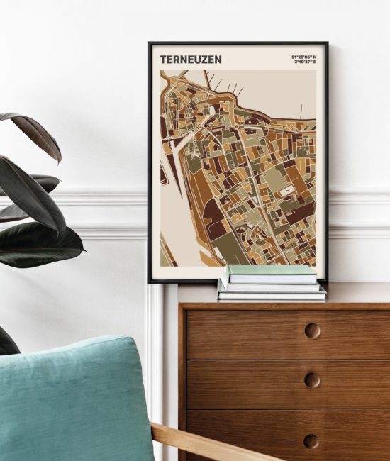 Plattegrond poster Licht Terneuzen mozaiek stl 03 Mockup stoel kast lijst 03 | Funky Fellow