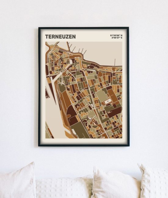 Plattegrond poster Licht Terneuzen mozaiek stl 03 mockup lijst muur bank 02 | Funky Fellow