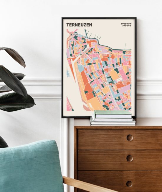 Plattegrond poster Licht Terneuzen mozaiek stl 04 Mockup stoel kast lijst 03 | Funky Fellow