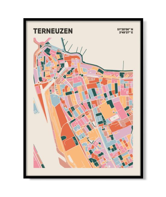 Plattegrond poster Licht Terneuzen mozaiek stl 04 mockup lijst 05 | Funky Fellow