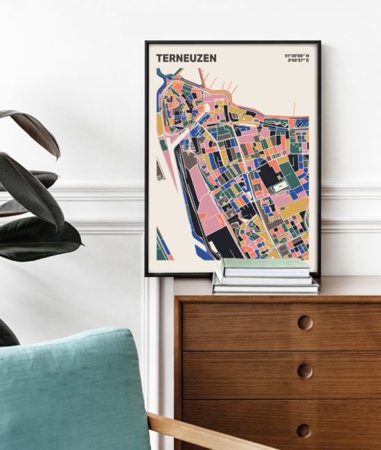 Plattegrond poster Licht Terneuzen mozaiek stl 05 Mockup stoel kast lijst 03 | Funky Fellow