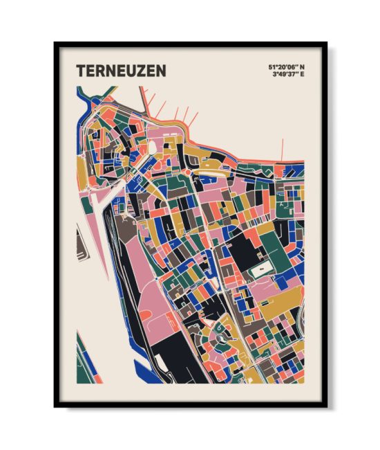 Plattegrond poster Licht Terneuzen mozaiek stl 05 mockup lijst 05 | Funky Fellow