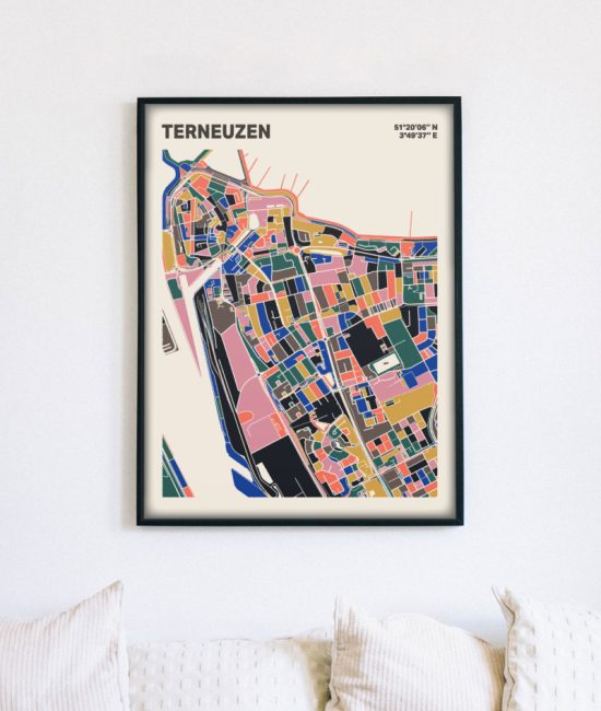 Plattegrond poster Licht Terneuzen mozaiek stl 05 mockup lijst muur bank 02 | Funky Fellow