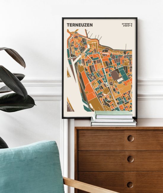 Plattegrond poster Licht Terneuzen mozaiek stl 06 Mockup stoel kast lijst 03 | Funky Fellow