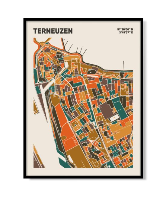 Plattegrond poster Licht Terneuzen mozaiek stl 06 mockup lijst 05 | Funky Fellow