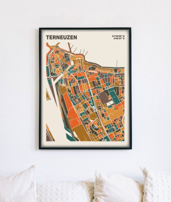 Plattegrond poster Licht Terneuzen mozaiek stl 06 mockup lijst muur bank 02 | Funky Fellow