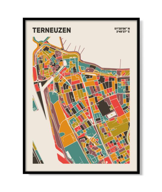 Plattegrond poster Licht Terneuzen mozaiek stl 07 mockup lijst 05 | Funky Fellow