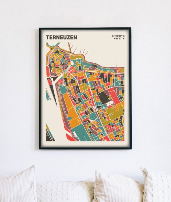 Plattegrond poster Licht Terneuzen mozaiek stl 07 mockup lijst muur bank 02 | Funky Fellow