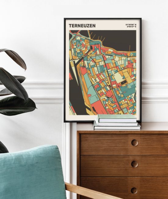 Plattegrond poster Licht Terneuzen mozaiek stl 08 Mockup stoel kast lijst 03 | Funky Fellow