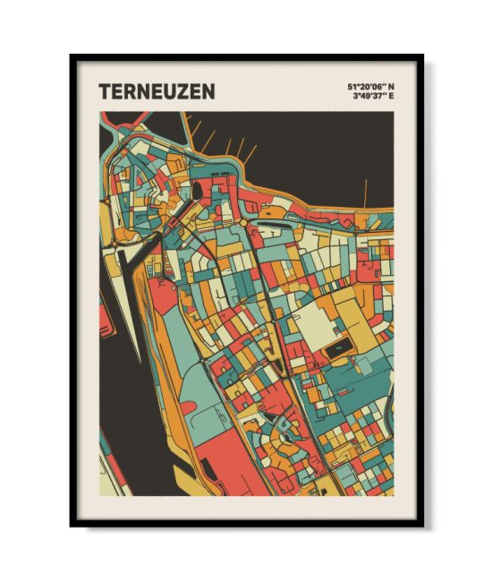 Plattegrond poster Licht Terneuzen mozaiek stl 08 mockup lijst 05 | Funky Fellow