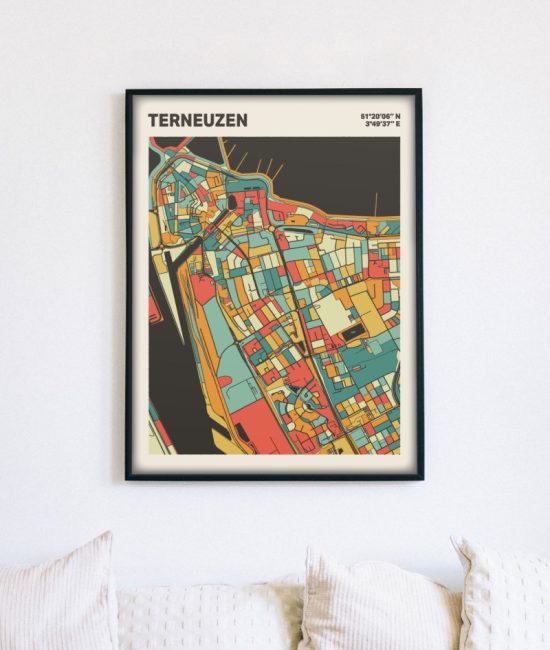 Plattegrond poster Licht Terneuzen mozaiek stl 08 mockup lijst muur bank 02 | Funky Fellow