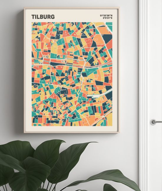 Plattegrond poster Licht Tilburg mozaiek stl 01 Mockup muur plant lijst 04 | Funky Fellow