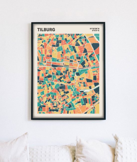 Plattegrond poster Licht Tilburg mozaiek stl 01 mockup lijst muur bank 02 | Funky Fellow