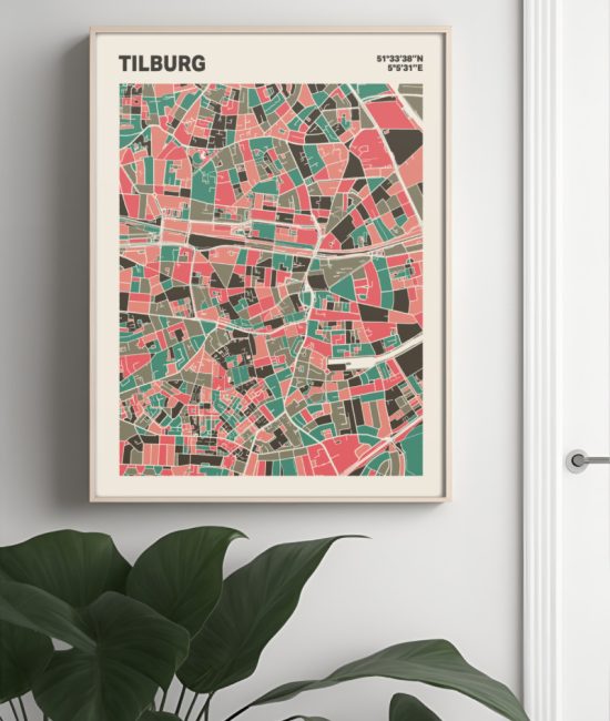 Plattegrond poster Licht Tilburg mozaiek stl 02 Mockup muur plant lijst 04 | Funky Fellow