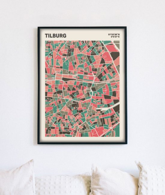 Plattegrond poster Licht Tilburg mozaiek stl 02 mockup lijst muur bank 02 | Funky Fellow