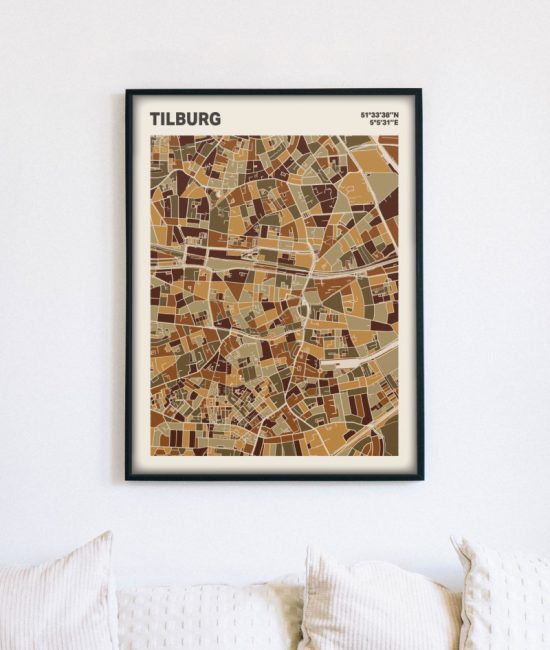 Plattegrond poster Licht Tilburg mozaiek stl 03 mockup lijst muur bank 02 | Funky Fellow