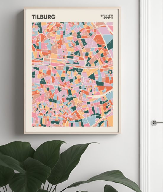 Plattegrond poster Licht Tilburg mozaiek stl 04 Mockup muur plant lijst 04 | Funky Fellow