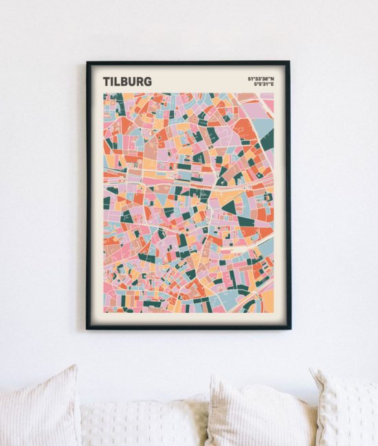 Plattegrond poster Licht Tilburg mozaiek stl 04 mockup lijst muur bank 02 | Funky Fellow